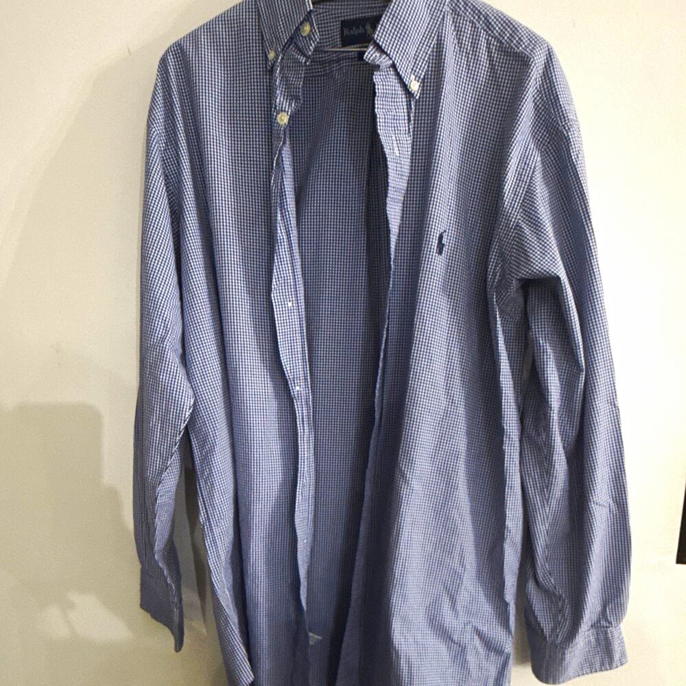 Ralph Lauren Yarmouth Blue/White Check Cotton Button-Down Dress Shirt 15.5 32/33